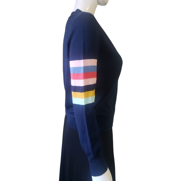 St John's Bay Womens Medium Blue Cardigan Multi-Color Stripe Sleeve  Sweater NWT - Picture 5 of 12